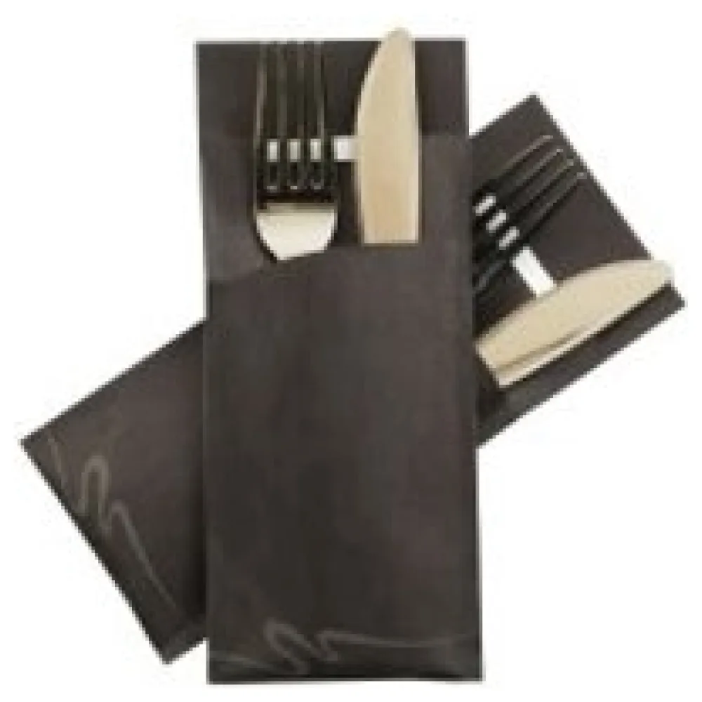 Pochetto Bestecktaschen 200x85mm marmor schwarz inkl. Serviette weiß, 520 Stk. – Bild 3
