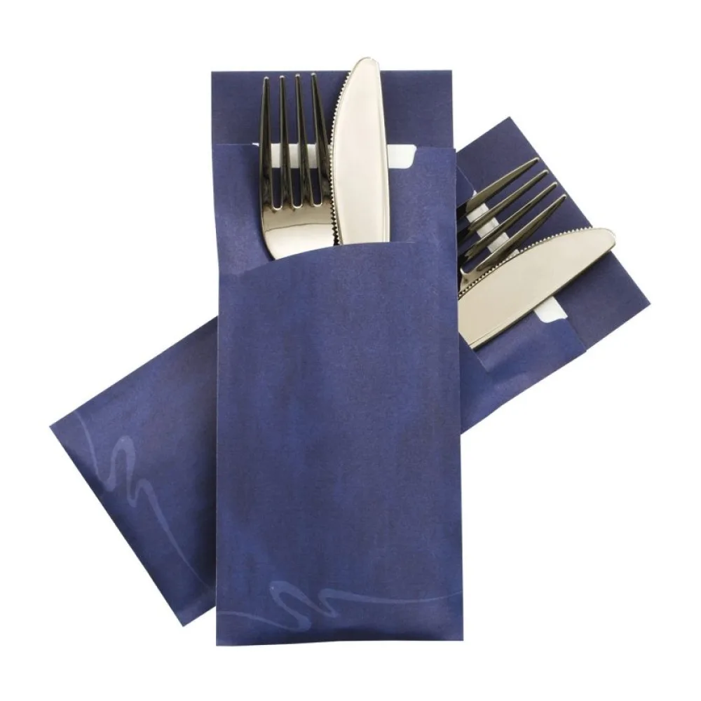 Pochetto Bestecktaschen 200x85mm blau marmor inkl. Serviette, 520 Stk. – Bild 2