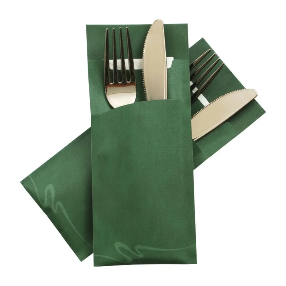Pochetto Bestecktaschen 200x85mm grün marmor inkl. Serviette, 520 Stk. – Bild 2