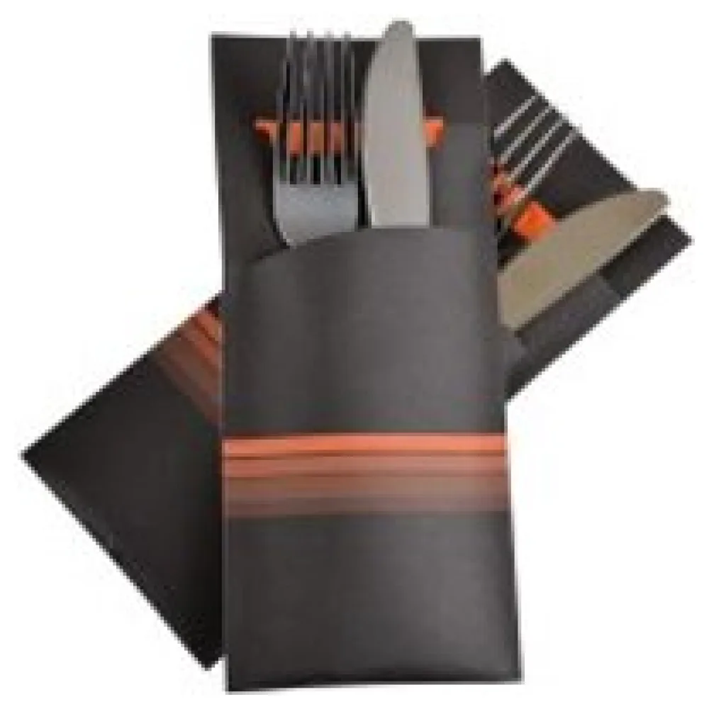 Pochetto Bestecktaschen 200x85mm schwarz orange Streifen Serviette, 520 Stk. – Bild 3