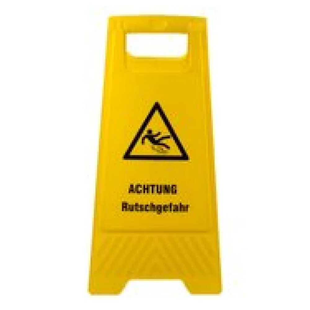 Warnschild "Achtung Rutschgefahr" gelb beidseitig bedruckt, ca. 61 cm hoch