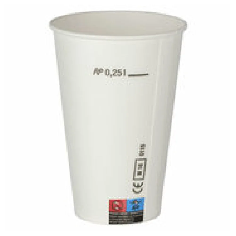 Kaltgetränkebecher Pappbecher weiß mit CE Eichstrich 250 ml 100 Stk.