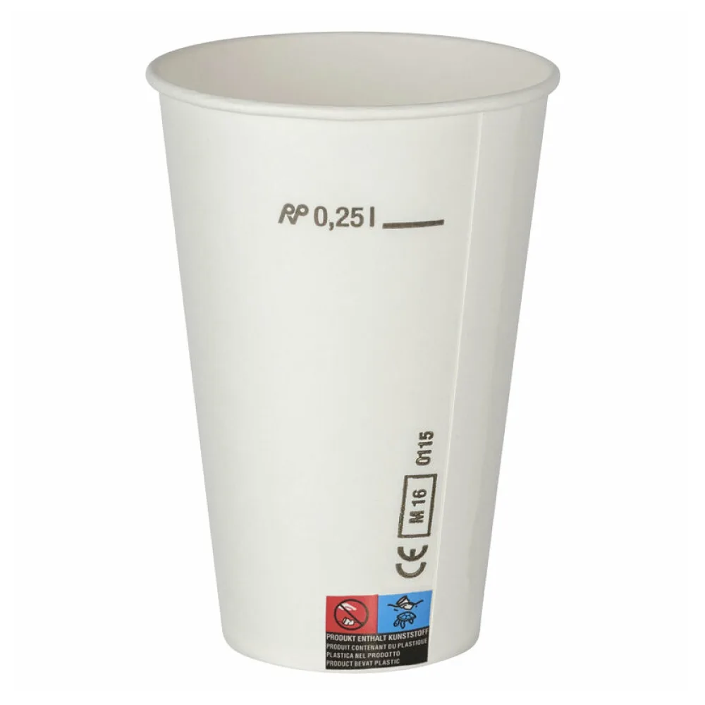 Kaltgetränkebecher Pappbecher weiß mit CE Eichstrich 250 ml 100 Stk. – Bild 2