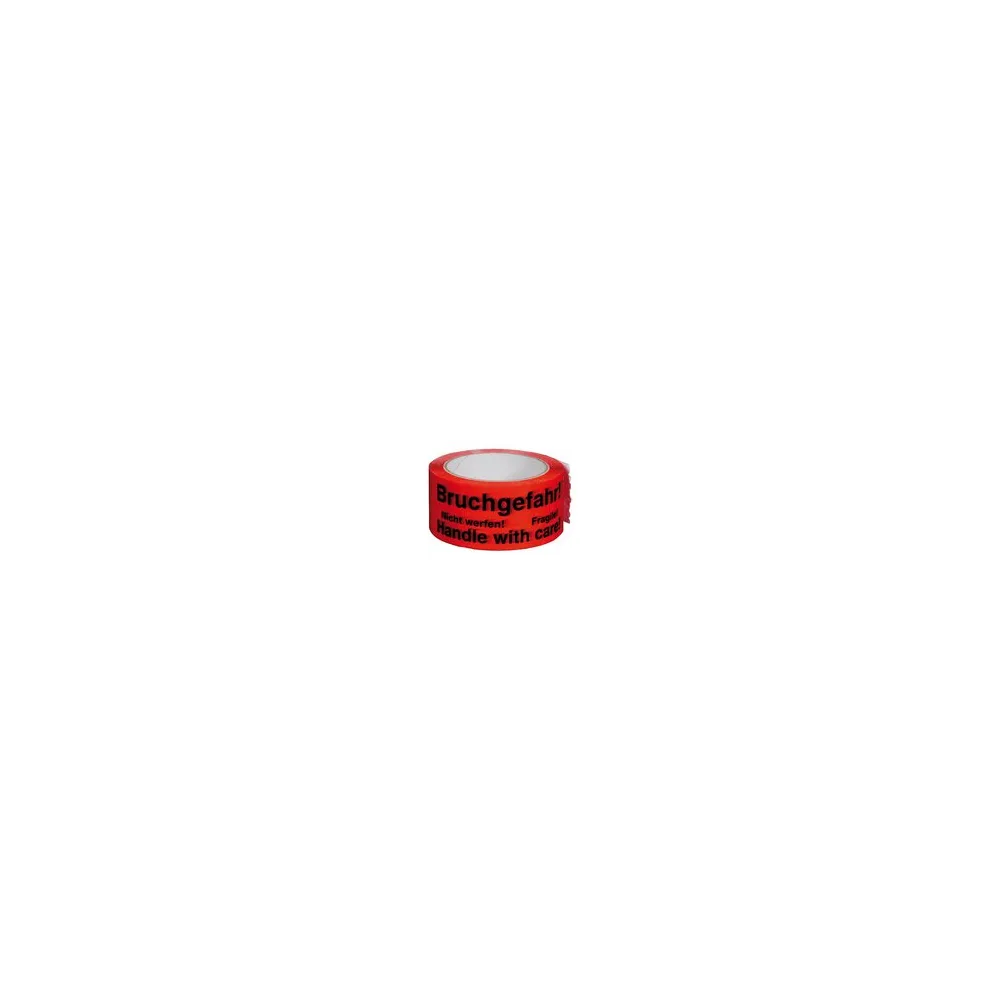 Packband Klebeband, 50mmx66m, rot mit mehrsprachigen Aufdruck BRUCHGEFAHR