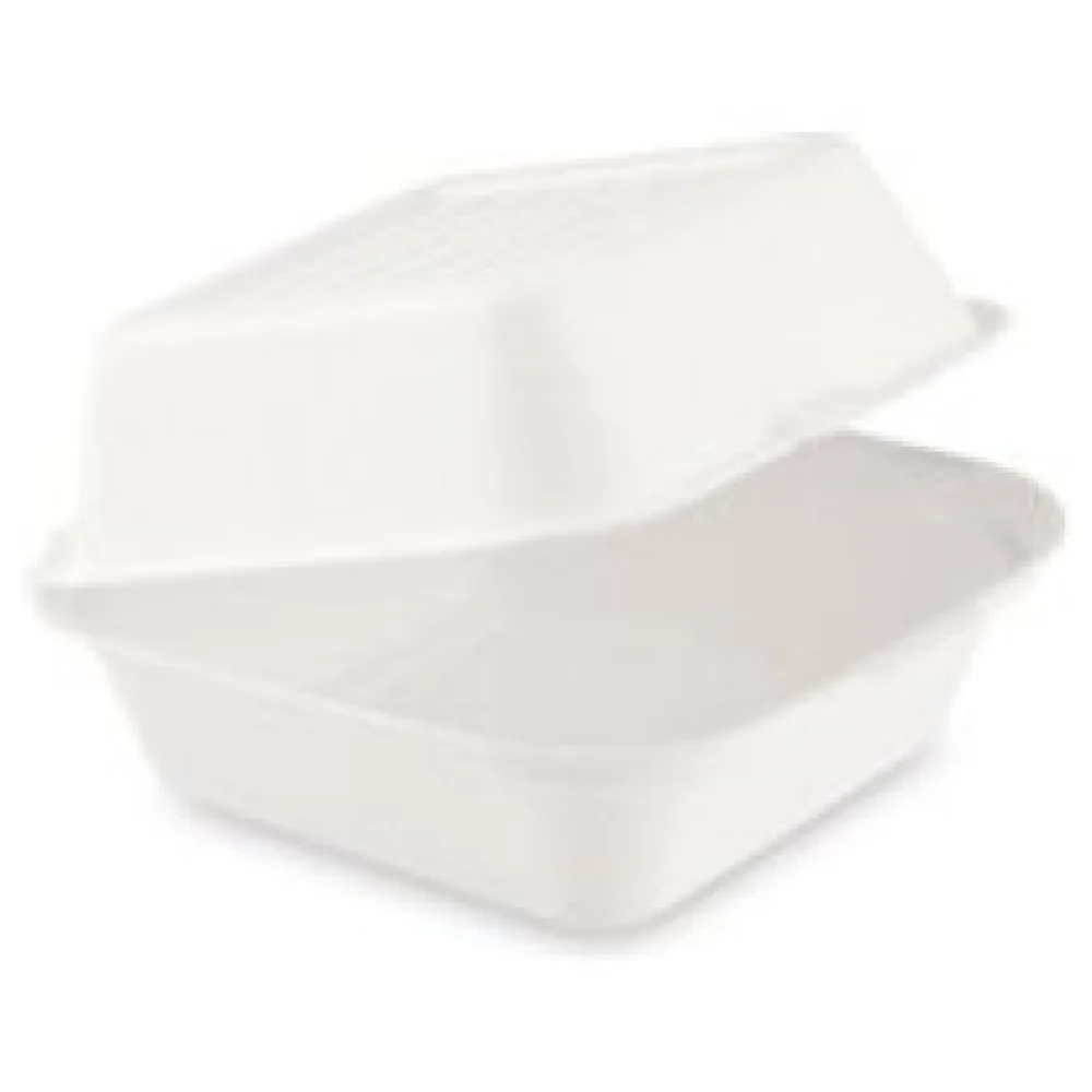 Bio Hamburgerbox Sandwichbox aus Zuckerrohr kompostierbar 152x150x78mm, 50 Stk. – Bild 3