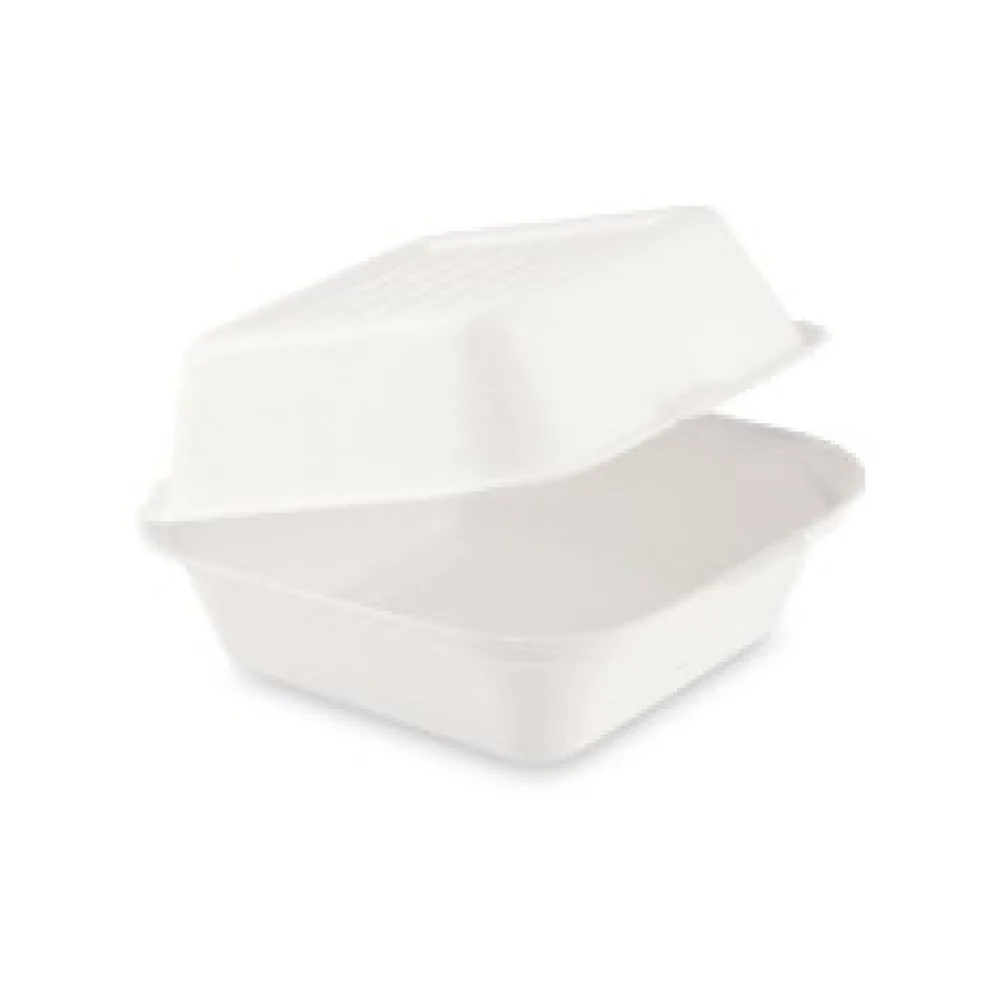 Bio Hamburgerbox Sandwichbox aus Zuckerrohr kompostierbar 152x150x78mm, 50 Stk.