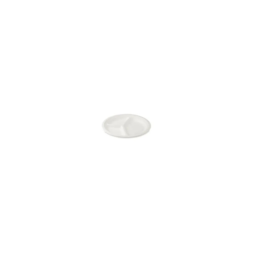 Bio Grillteller Fleischteller rund 3-geteilt aus Zuckerrohr O 26 cm, 50 Stk.