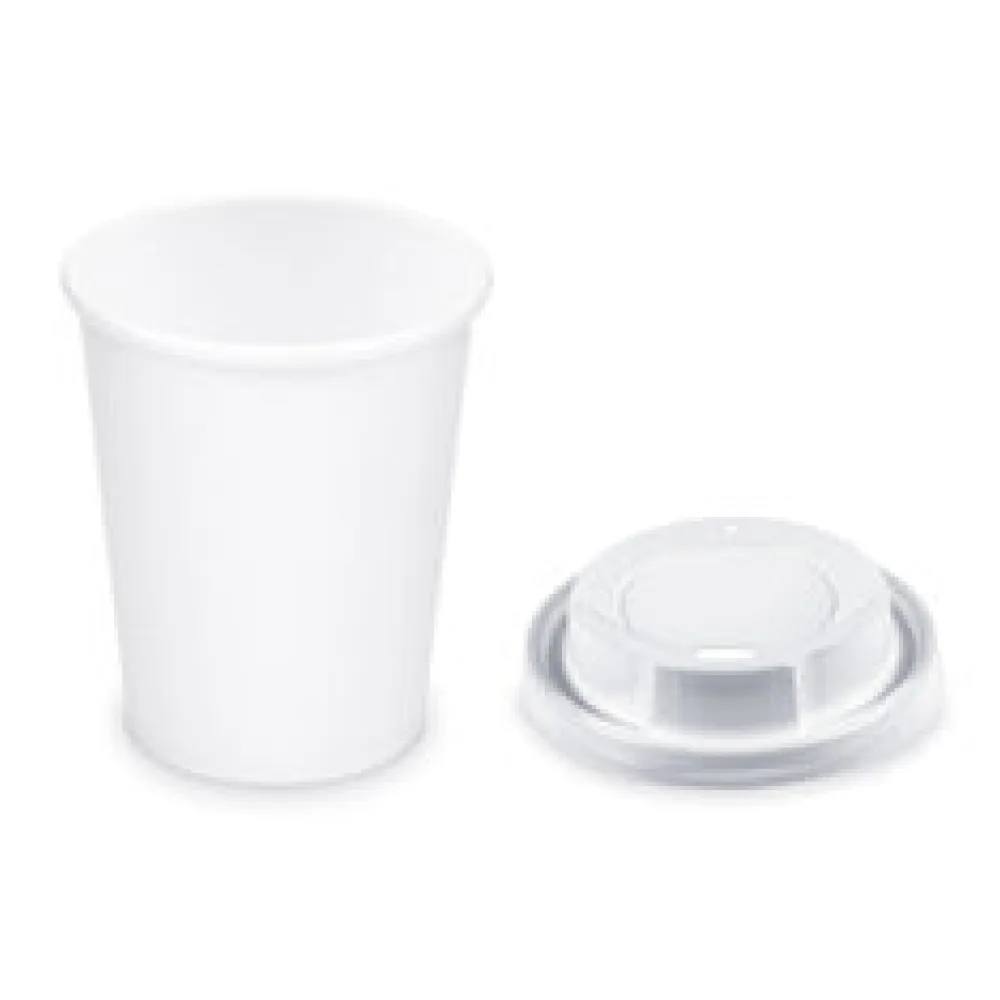 Pappbecher Getränkebecher weiß 150 ml 200 ml O 73mm inkl. Trinkdeckel 100 Stk.