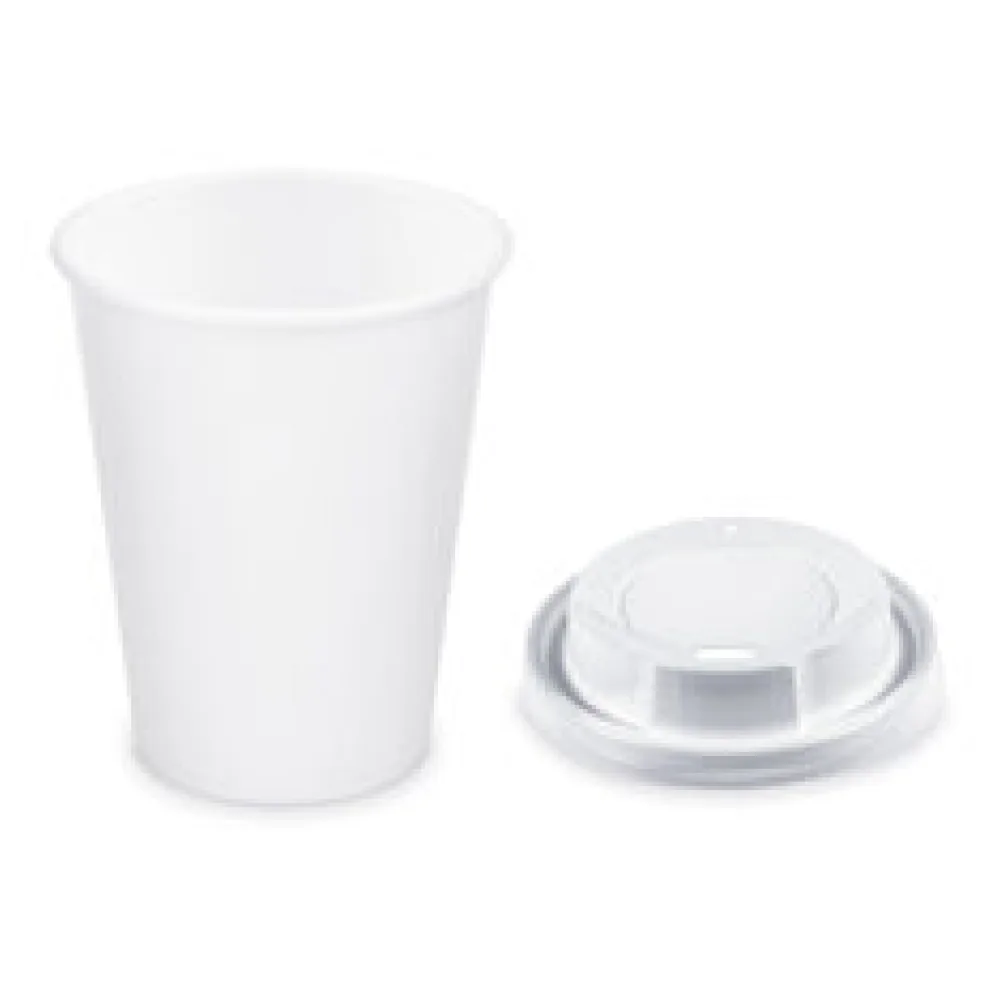 Pappbecher Getränkebecher weiß 350 ml 420 ml O 90mm inkl. Trinkdeckel 100 Stk.