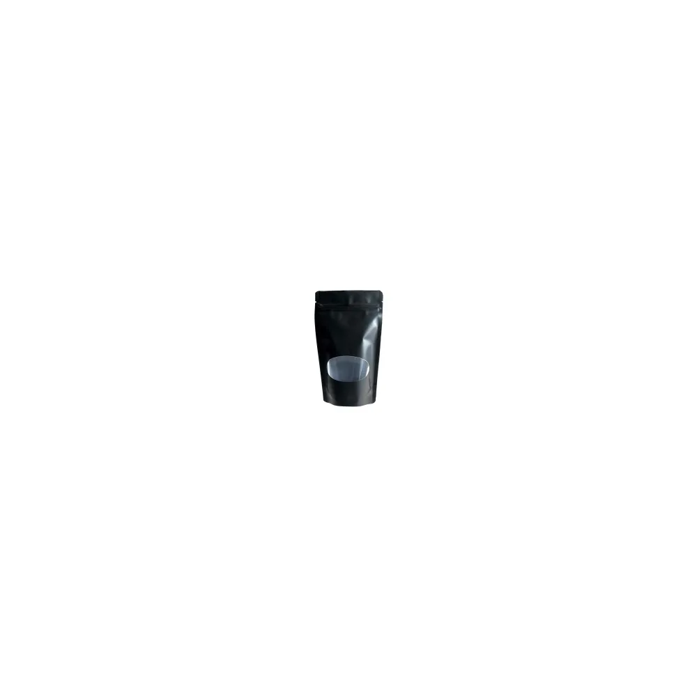 Standbodenbeutel PET schwarz glänzend mit Fenster 160x270x80mm, 500 Stk.