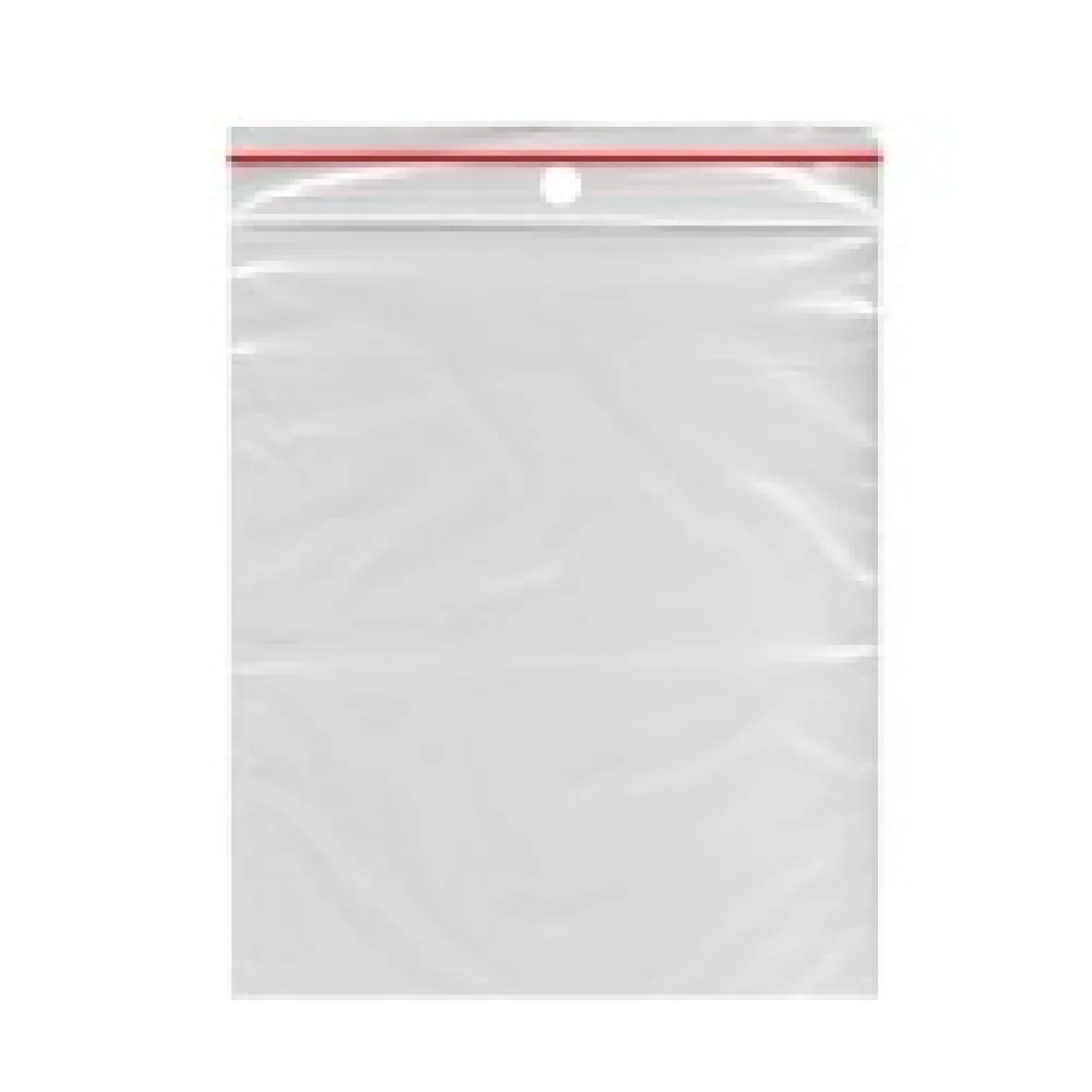 Druckverschlussbeutel 80 x 120 mm mit Rundlochung Farbstreifen rot 1000 Stk.