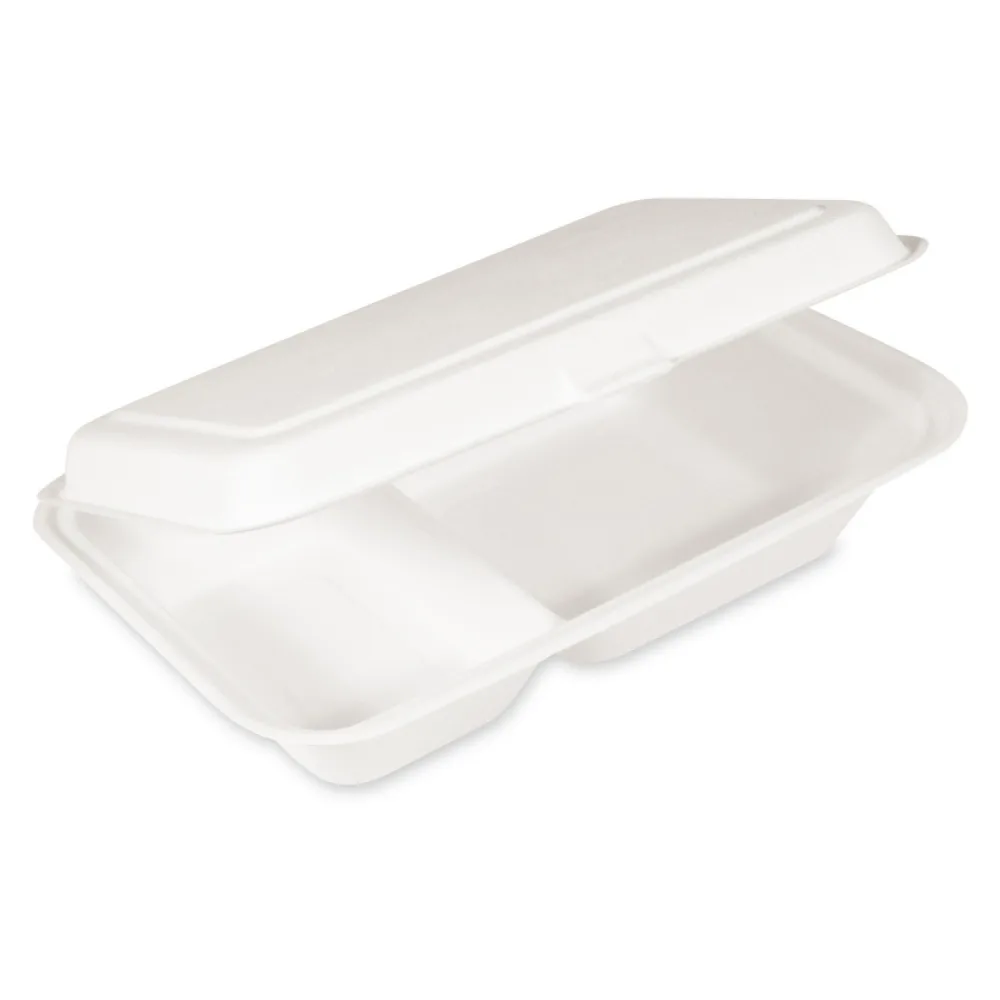 Bio Menüboxen Lunch-Boxen 2-geteilt aus Zuckerrohr Bagasse, 250x162x63 mm, 50 Stk. – Bild 2