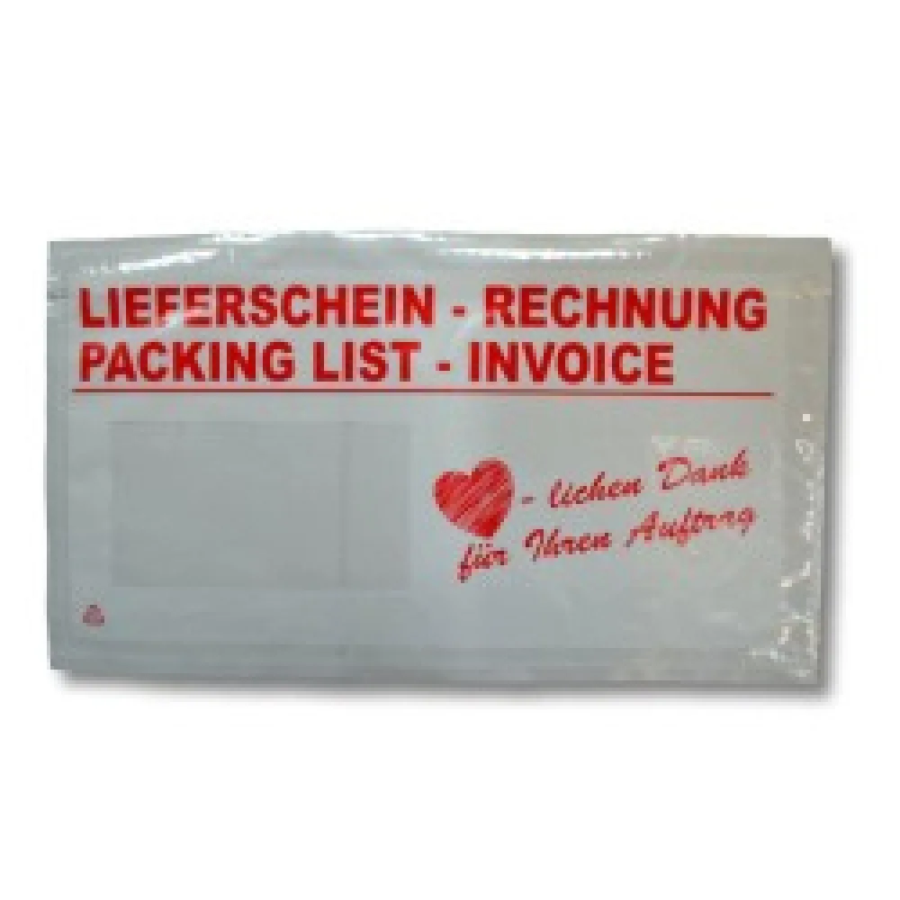 Dokumententaschen Begleitscheintaschen *Lieferschein/Rechnung* "Herzlichen Dank" DIN Lang, 1000 Stk.