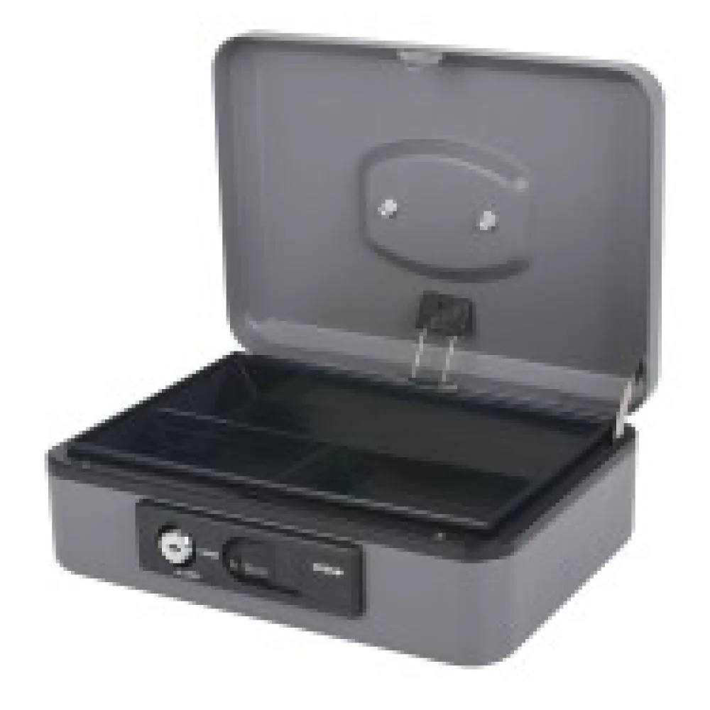 Deluxe Geldkassette mit praktischer Öffnungsfunktion 250mm, silber