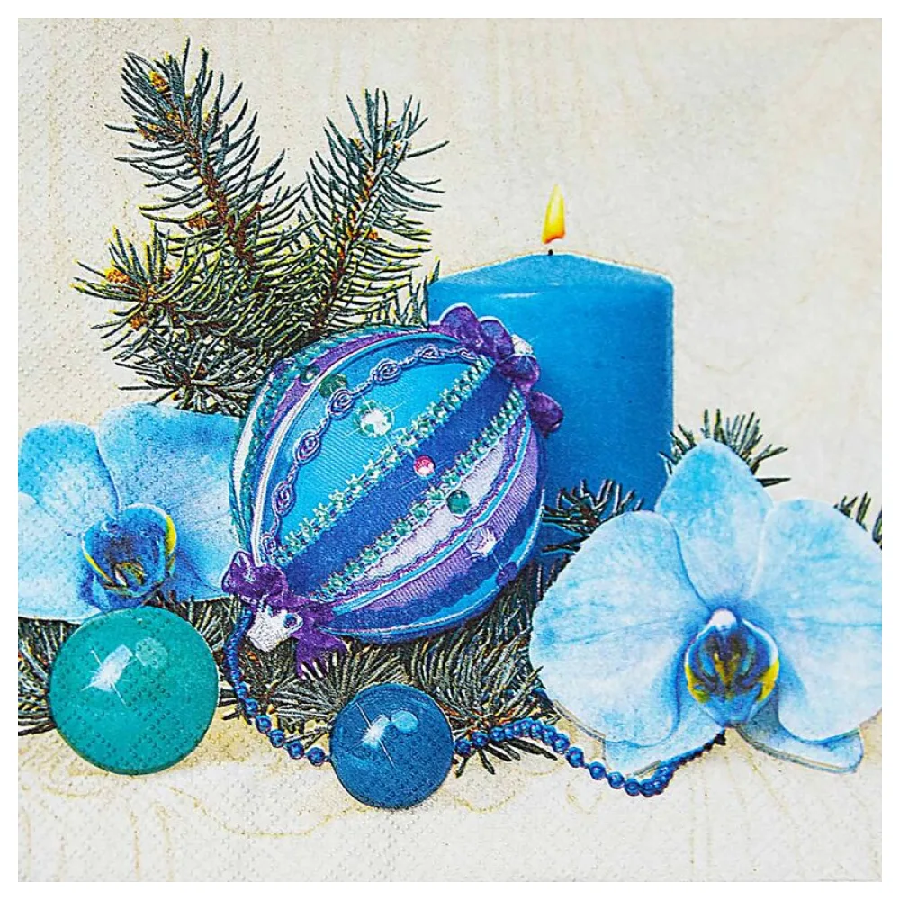 Weihnachtsservietten 3-lagig 33 x 33 cm blaue Kerze und Deko, 20 Stk. – Bild 2