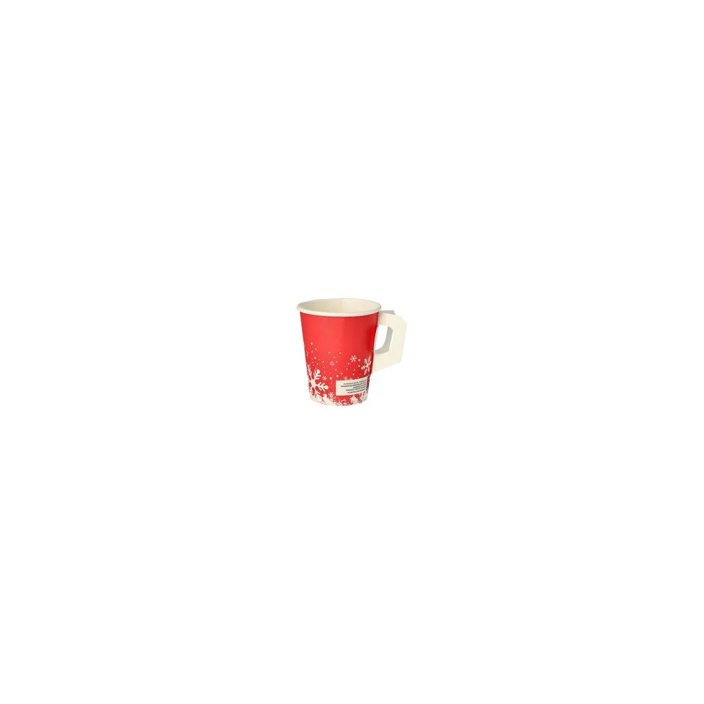 Henkelbecher Kaffeebecher Glühweinbecher rot Wintertime Schneeflocke, 200 ml, 50 Stk.