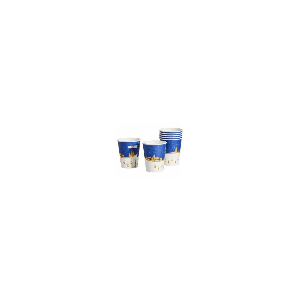 Heißgetränkebecher Winterlandschaft Pappe mit Eichstrich bis 90°C 200ml, 75 Stk.