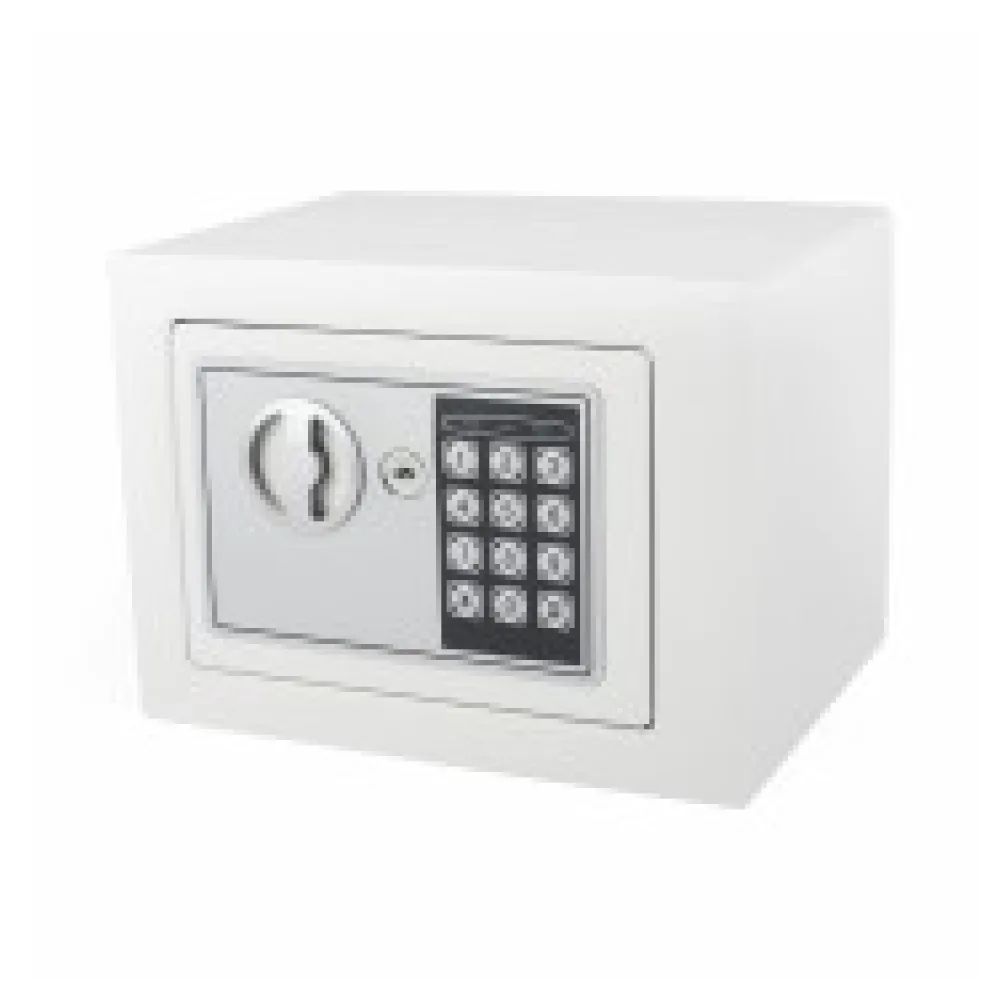 Tresor Safe 23x17x17cm mit elektronischem Zahlenschloss für Tisch/Wandmontage weiß
