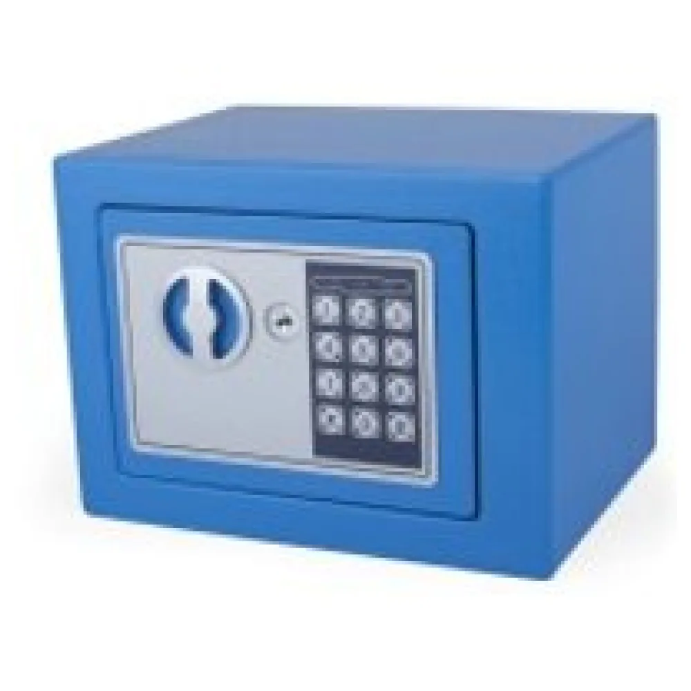 Tresor Safe 23x17x17cm mit elektronischem Zahlenschloss für Tisch/Wandmontage blau – Bild 3