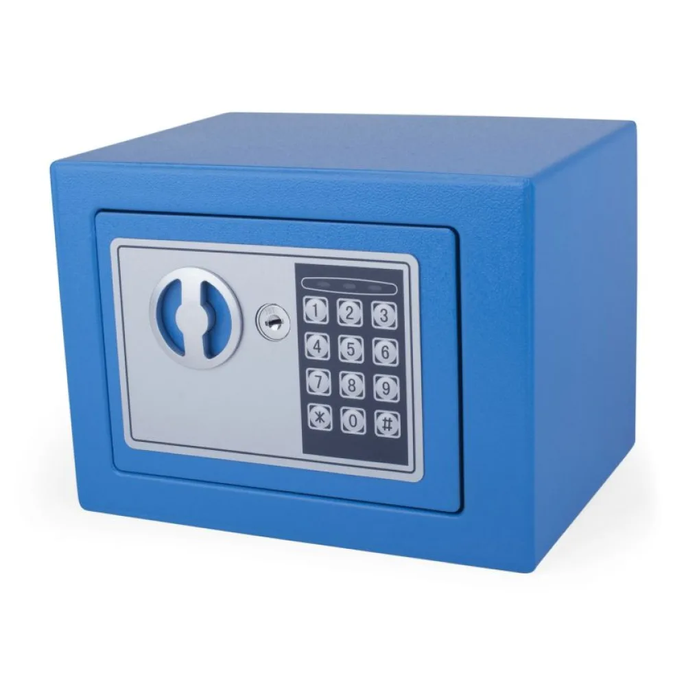 Tresor Safe 23x17x17cm mit elektronischem Zahlenschloss für Tisch/Wandmontage blau – Bild 2