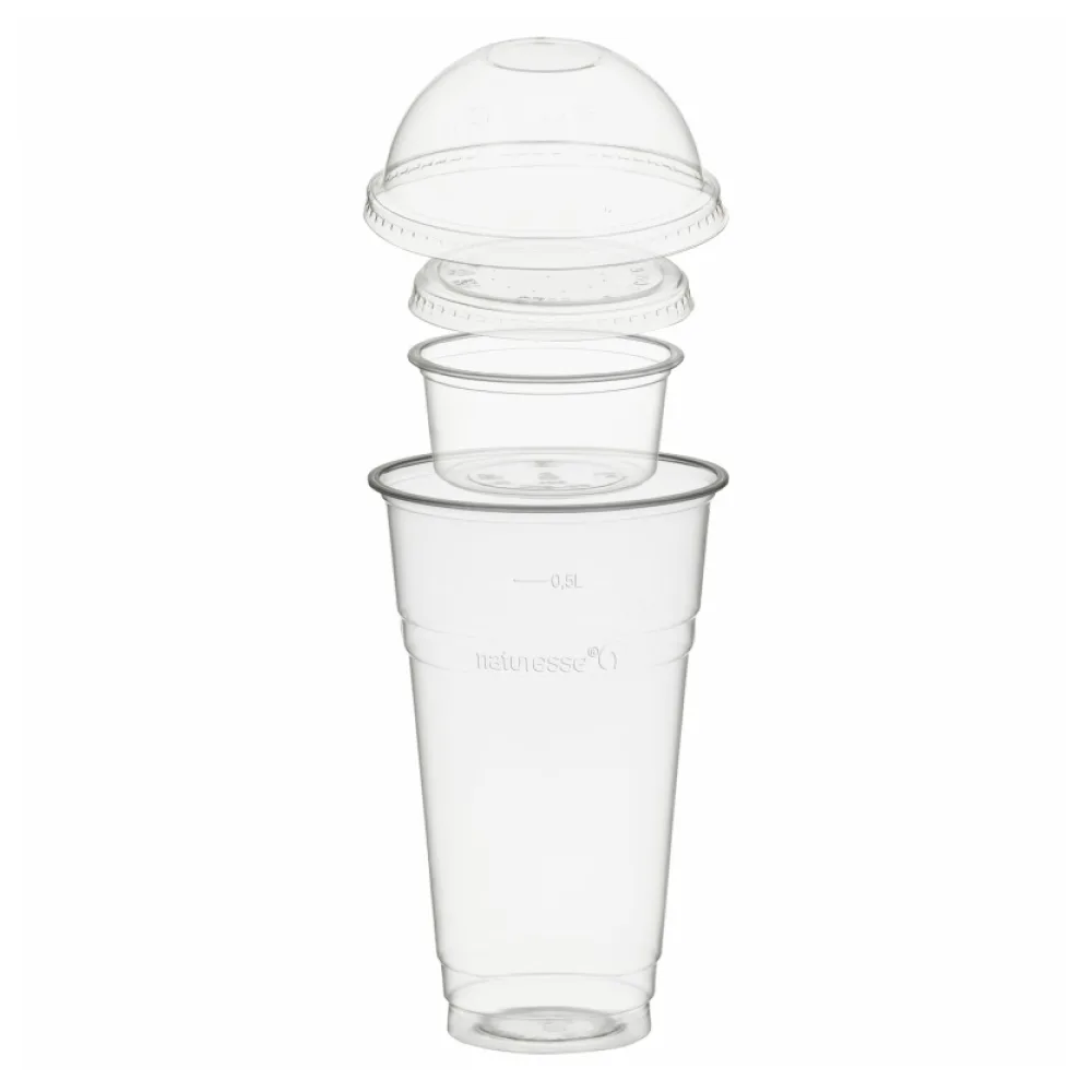 BIO Trinkbecher 500ml mit Domdeckel ohne Loch + Einsatzbecher 90ml PLA 100 Stk. – Bild 2