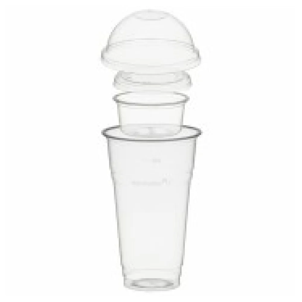 BIO Trinkbecher 500ml mit Domdeckel ohne Loch + Einsatzbecher 90ml PLA 100 Stk.