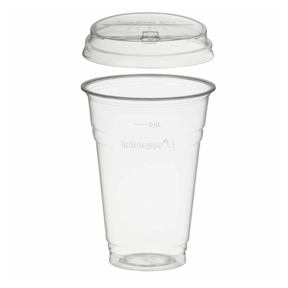 BIO Trinkbecher 400ml + Deckel mit Klappöffnung aus Biokunststoff (PLA) 100 Stk. – Bild 2