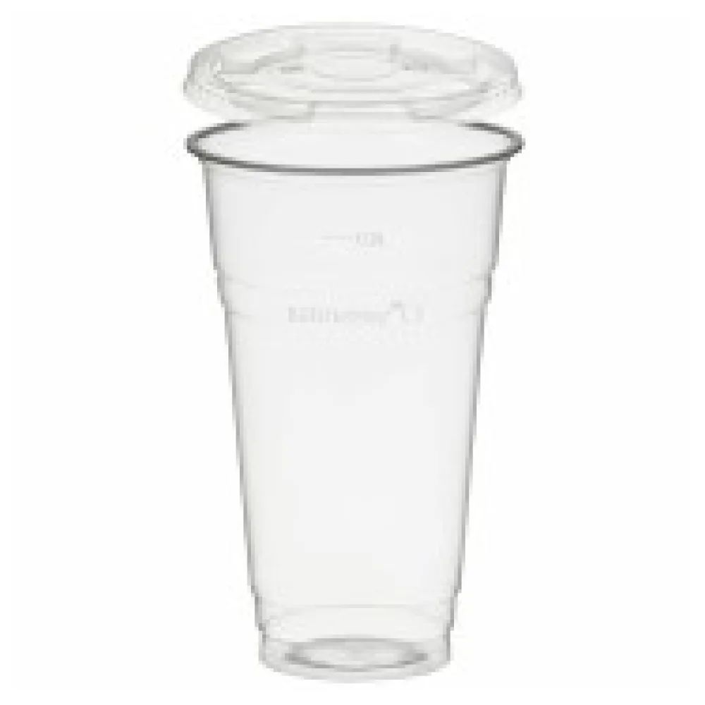 BIO Trinkbecher 500ml + Deckel flach ohne Loch aus Biokunststoff (PLA) 50 Stk.