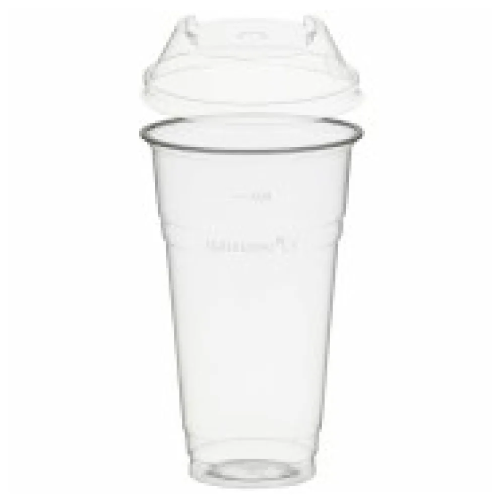 BIO Trinkbecher 500ml + Domdeckel mit C-Loch stapelbar aus Biokunststoff 50 Stk.