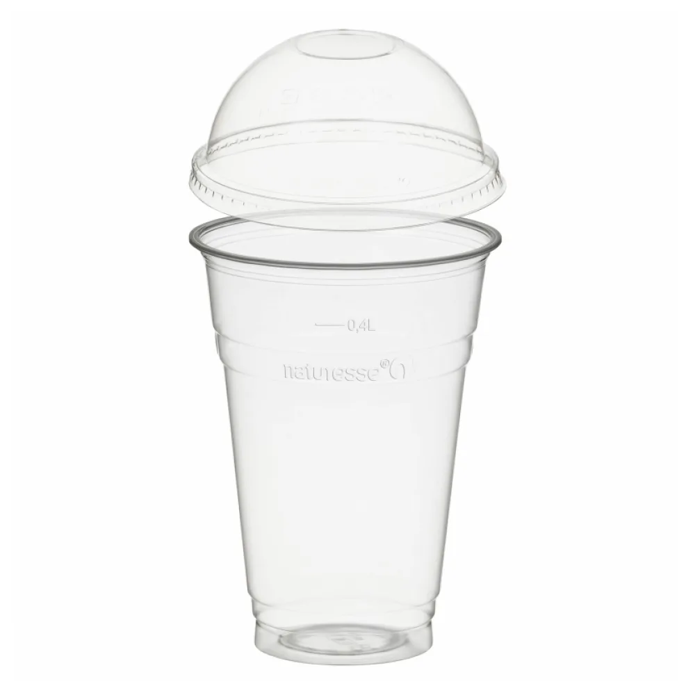 BIO Trinkbecher 400ml mit Domdeckel ohne Loch aus Biokunststoff (PLA) 50 Stk. – Bild 2