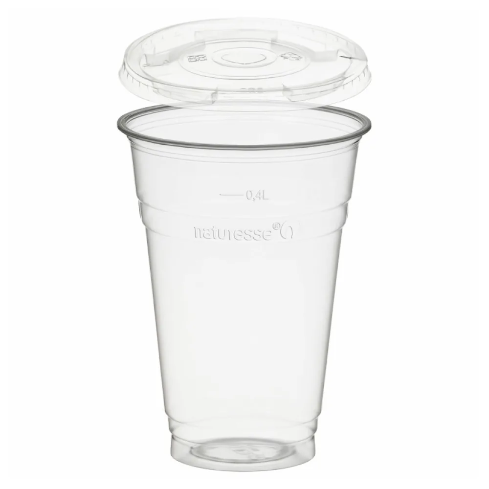 BIO Trinkbecher 400ml + Deckel mit Halmstanzung aus Biokunststoff (PLA) 50 Stk. – Bild 2