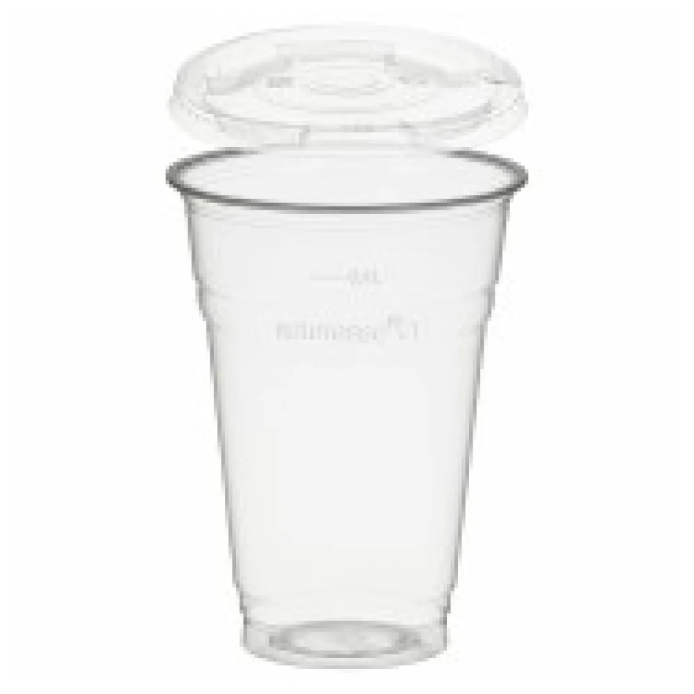 BIO Trinkbecher 400ml + Deckel mit Halmstanzung aus Biokunststoff (PLA) 50 Stk.