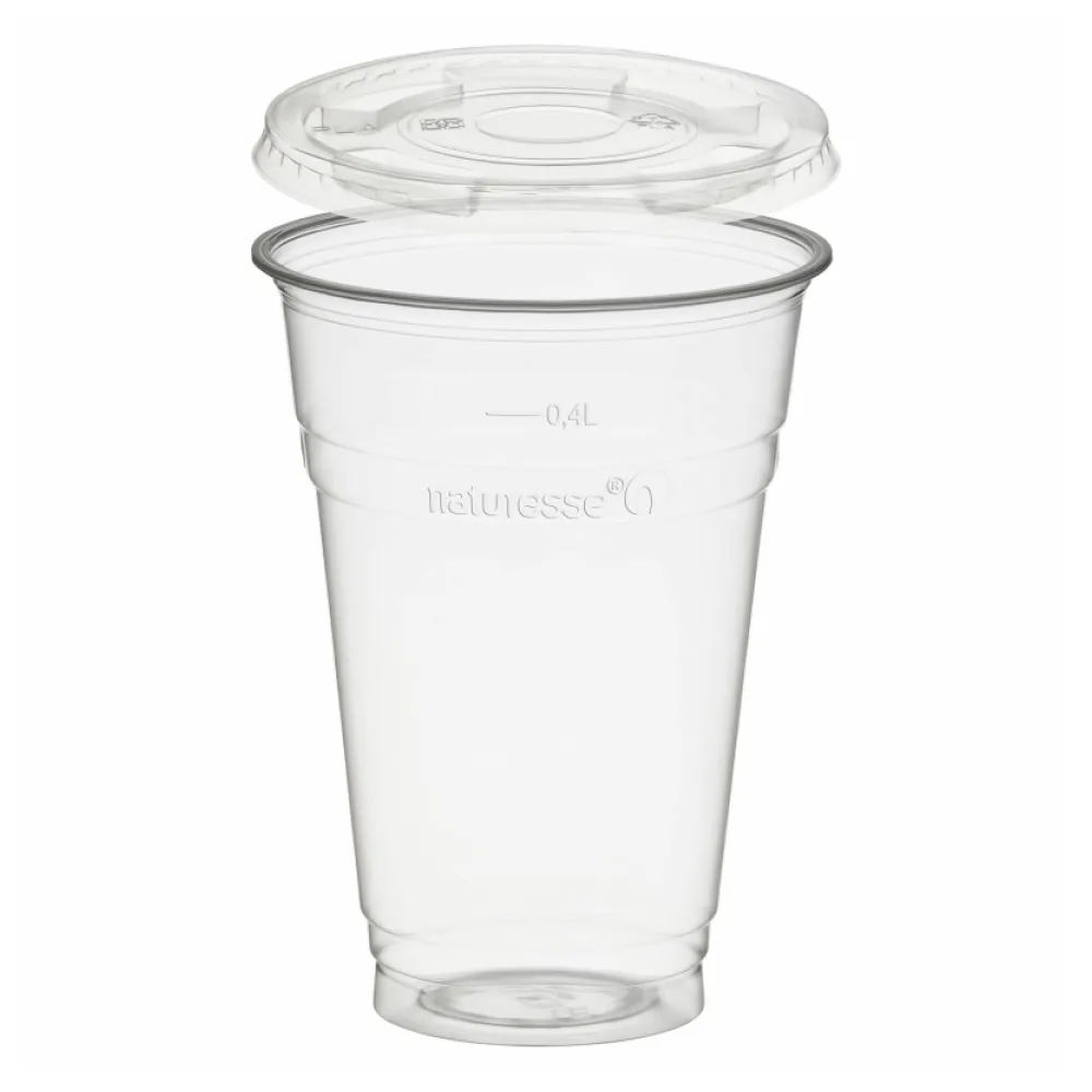 BIO Trinkbecher 400ml + Deckel flach ohne Loch aus Biokunststoff (PLA) 50 Stk. – Bild 2