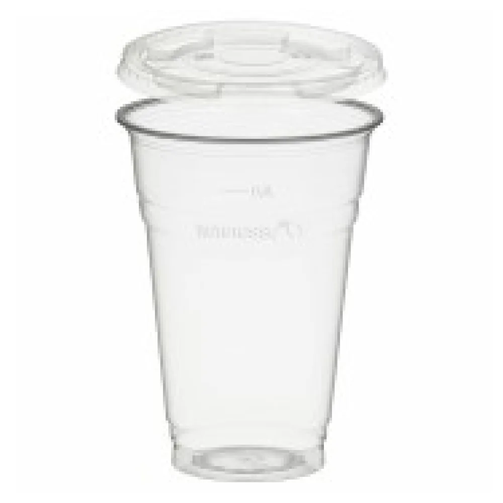 BIO Trinkbecher 400ml + Deckel flach ohne Loch aus Biokunststoff (PLA) 50 Stk.