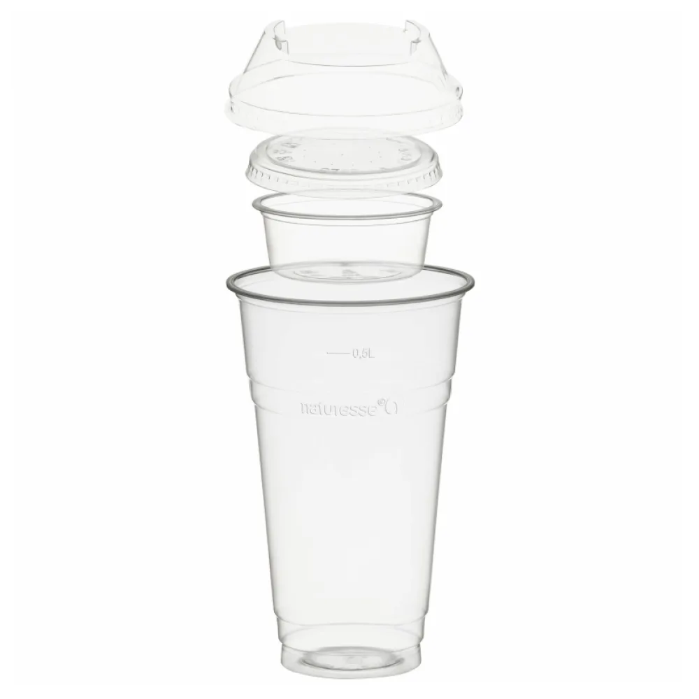 BIO Trinkbecher 500ml+Domdeckel+ 60ml Einsatzbecher stapelbar PLA, 100 Stk. – Bild 2