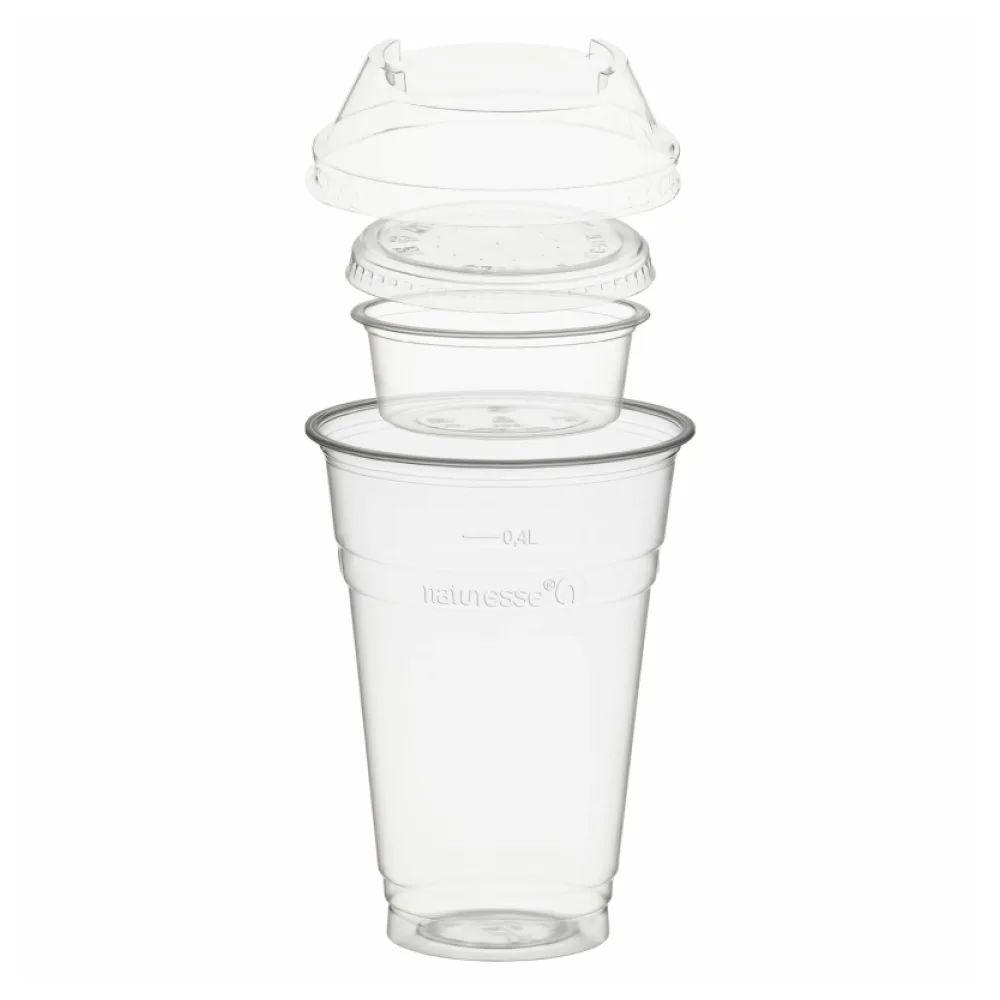 BIO Trinkbecher 400ml + Domdeckel+ 60ml Einsatzbecher stapelbar PLA, 100 Stk. – Bild 2