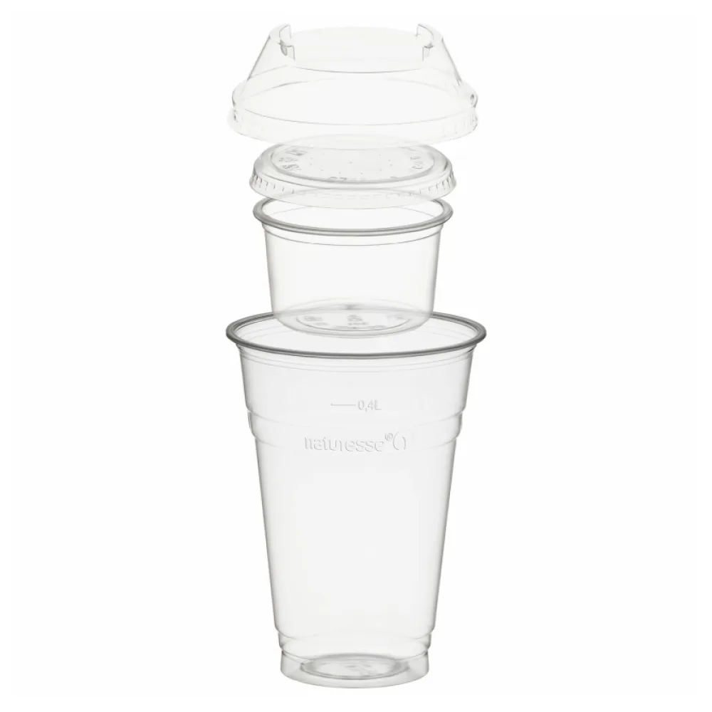 BIO Trinkbecher 400ml + Domdeckel+ 120ml Einsatzbecher stapelbar PLA, 100 Stk. – Bild 2