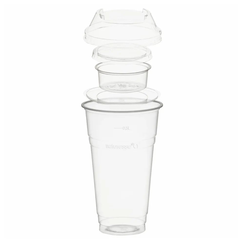 BIO Trinkbecher 500ml+Domdeckel+ 90ml Einsatzbecher stapelbar PLA, 100 Stk. – Bild 2