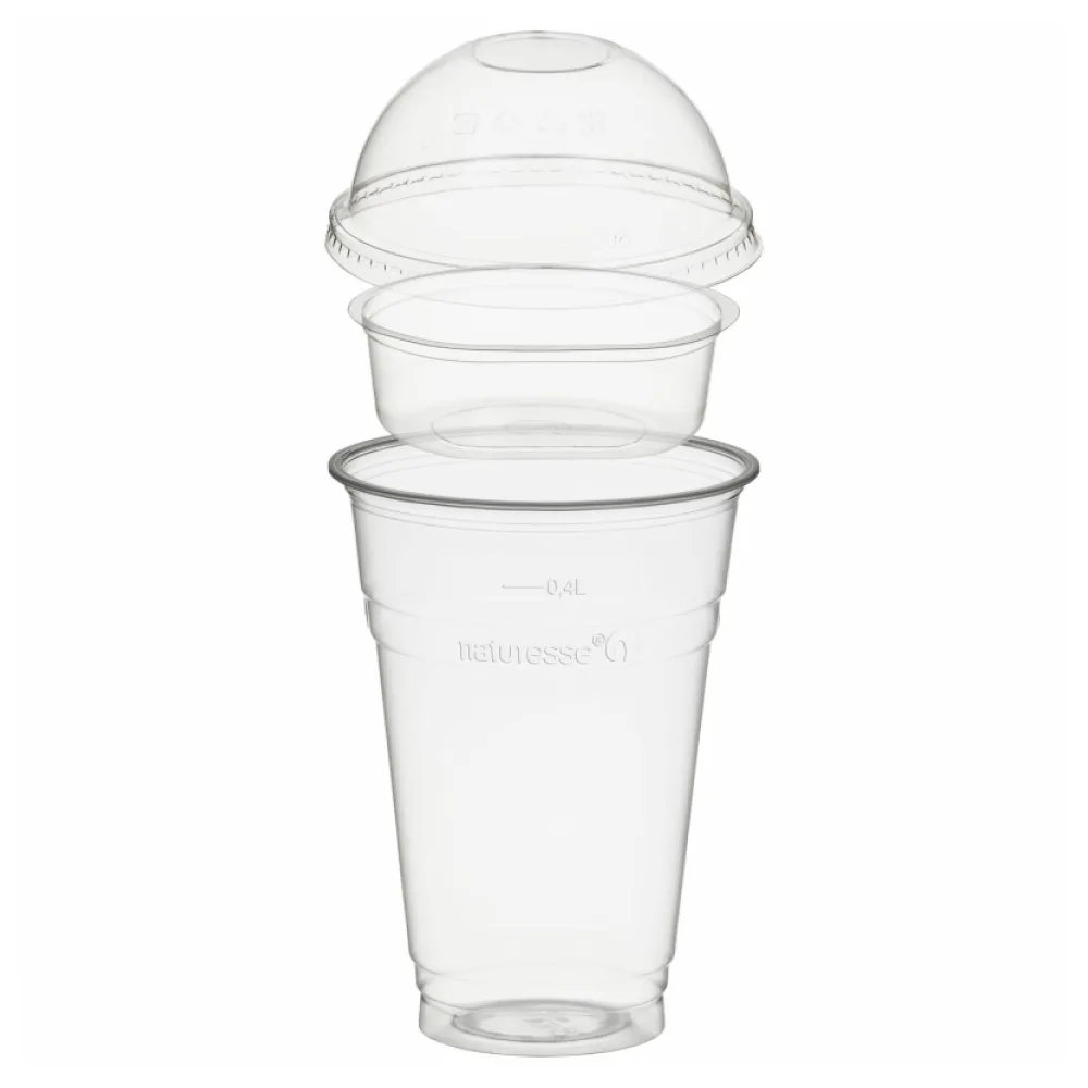 BIO Trinkbecher 400ml + Domdeckel ohne Loch + Einsatzbecher O 96mm (PLA) 50 Stk. – Bild 2