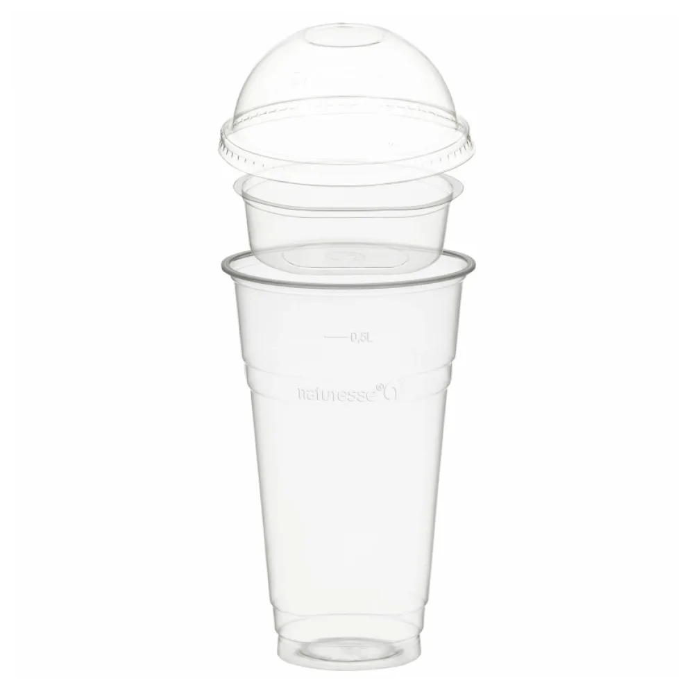 BIO Trinkbecher 500ml + Domdeckel ohne Loch + Einsatzbecher O 96mm (PLA) 50 Stk. – Bild 2
