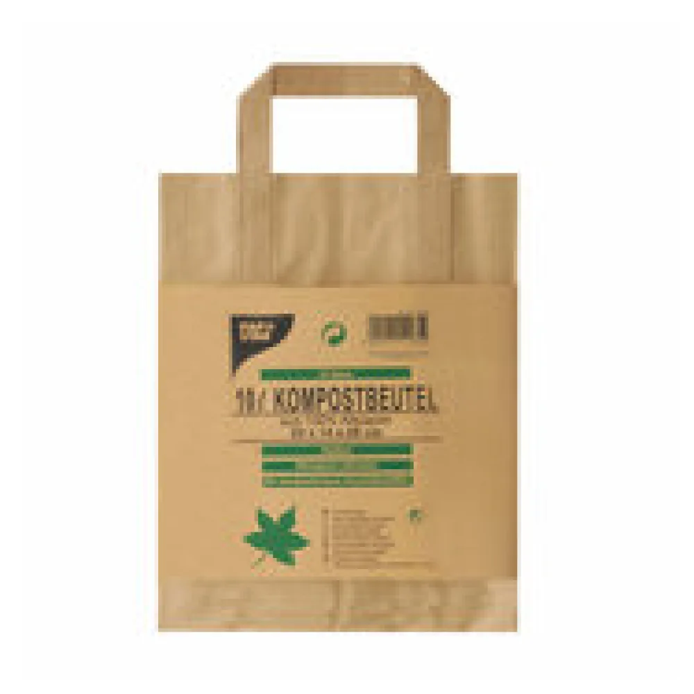 Kompostbeutel aus Papier mit Henkel 10L 28 cm x 22 cm x 14 cm braun, 15 Stk.