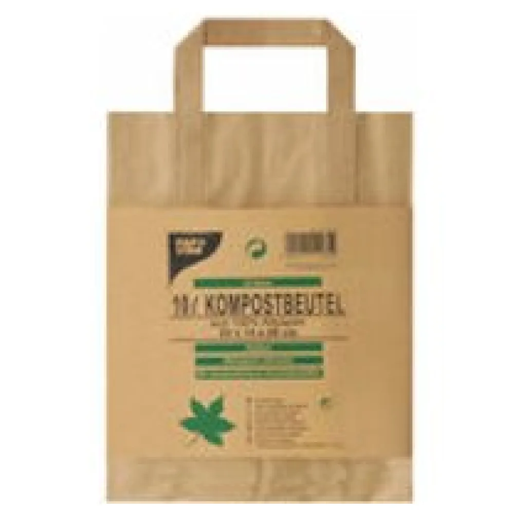 Kompostbeutel aus Papier mit Henkel 10L 28 cm x 22 cm x 14 cm braun, 15 Stk. – Bild 3