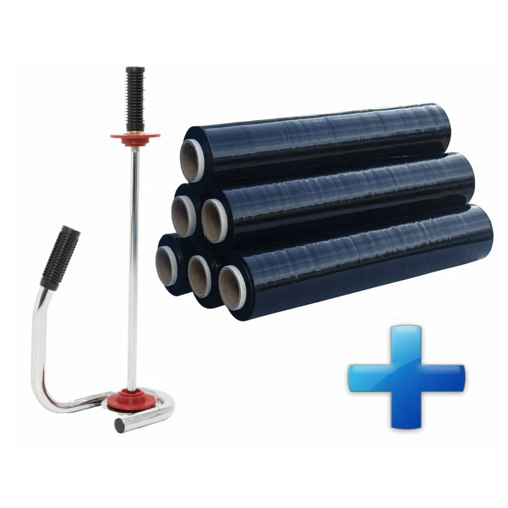 Sparset 6 Rollen Handstretchfolie Handwickelfolie schwarz mit Abroller DE LUXE – Bild 2