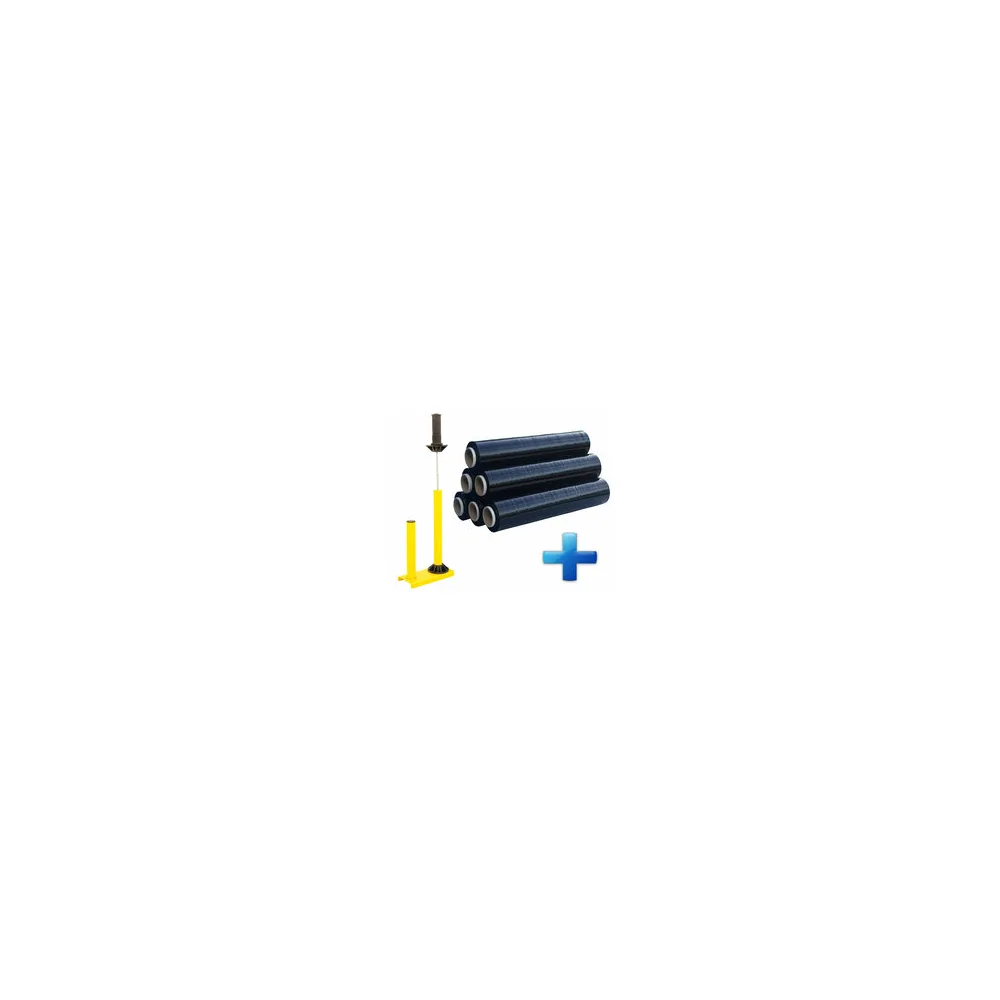 Sparset 6 Rollen Handstretchfolie Handwickelfolie schwarz mit Abroller B'STAR