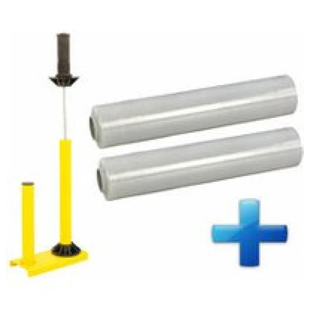 Sparset 2 Rollen Handstretchfolie Handwickelfolie 20my 50cm mit Abroller B'STAR – Bild 3