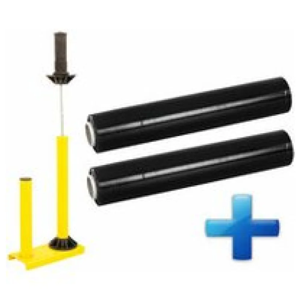 Sparset 2 Rollen Handstretchfolie Handwickelfolie schwarz mit Abroller B'STAR – Bild 3