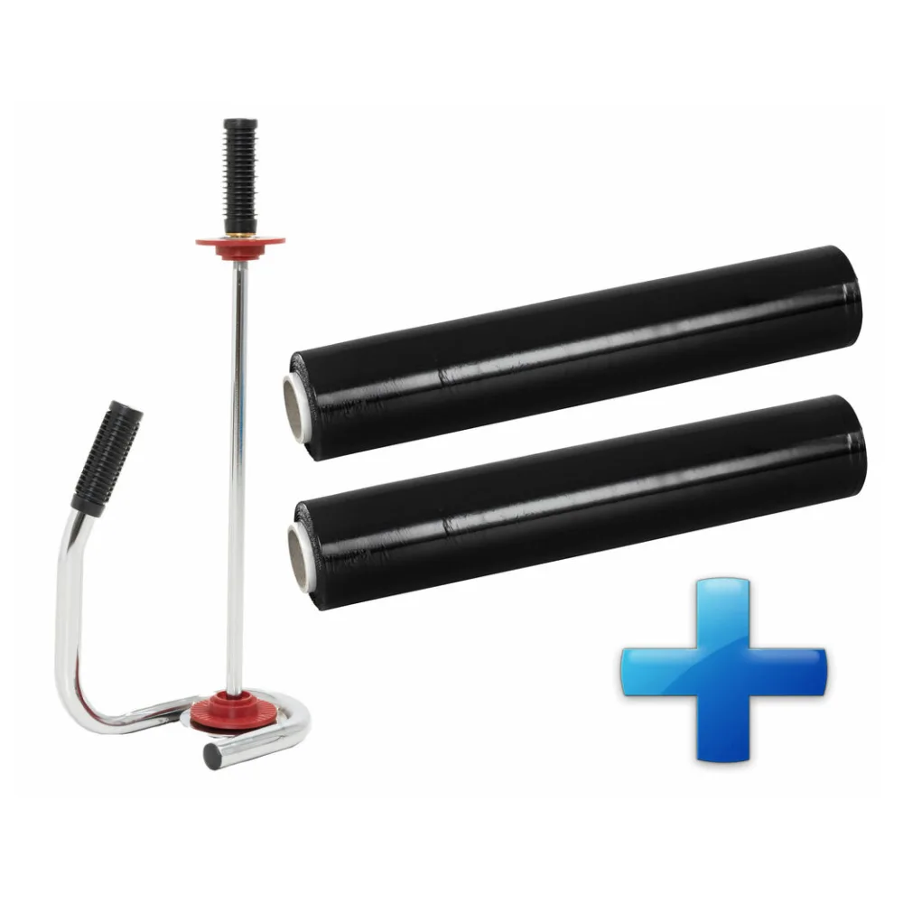 Sparset 2 Rollen Handstretchfolie Handwickelfolie schwarz mit Abroller DE LUXE – Bild 2