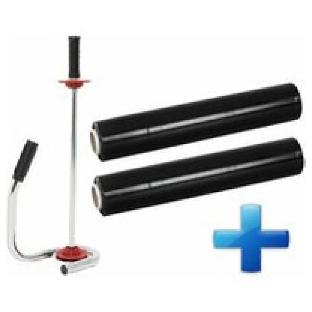Sparset 2 Rollen Handstretchfolie Handwickelfolie schwarz mit Abroller DE LUXE – Bild 3