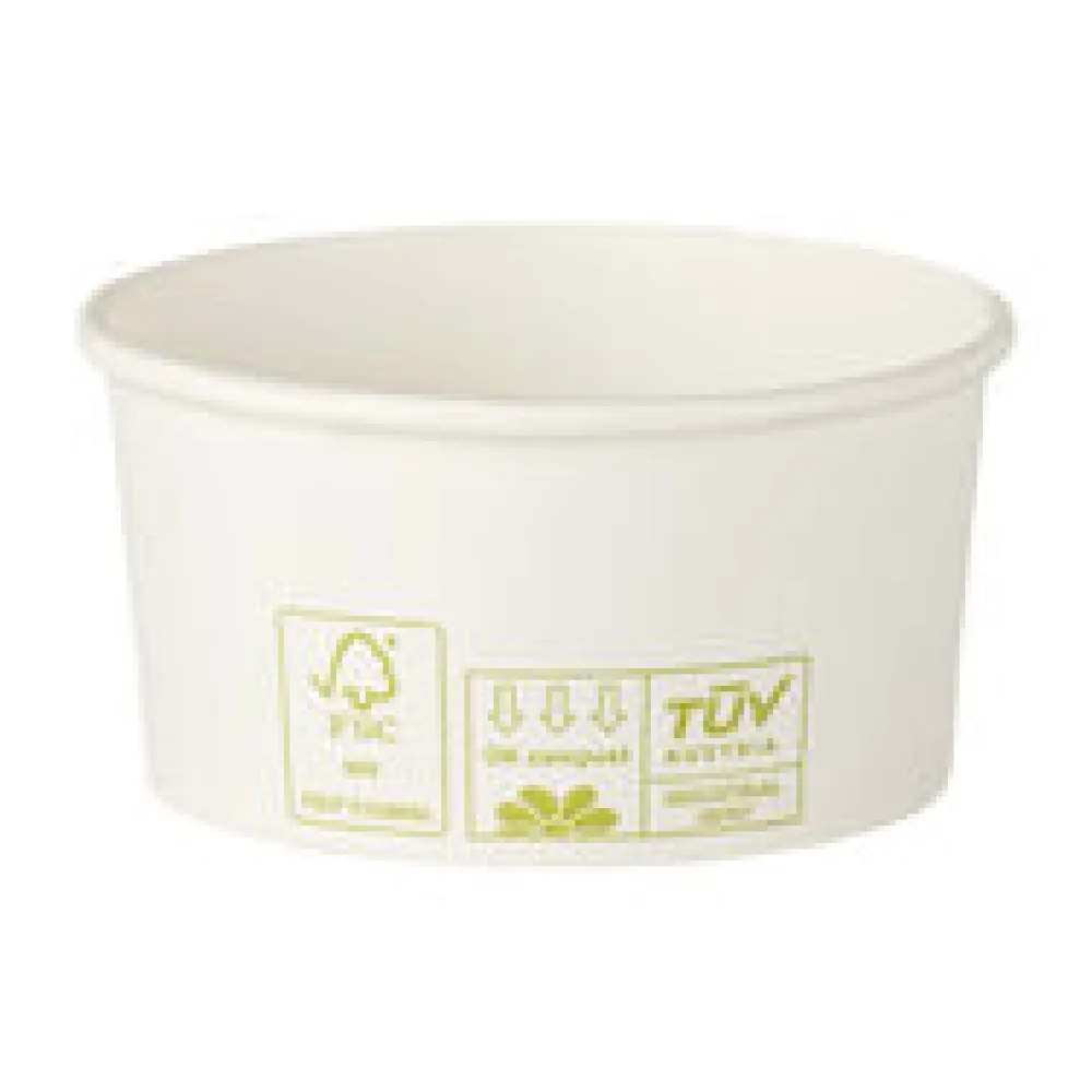 Bio Eisbecher Pappbecher 100% ohne Kunststoff 160ml O85 Höhe 43mm weiß, 50 Stk.
