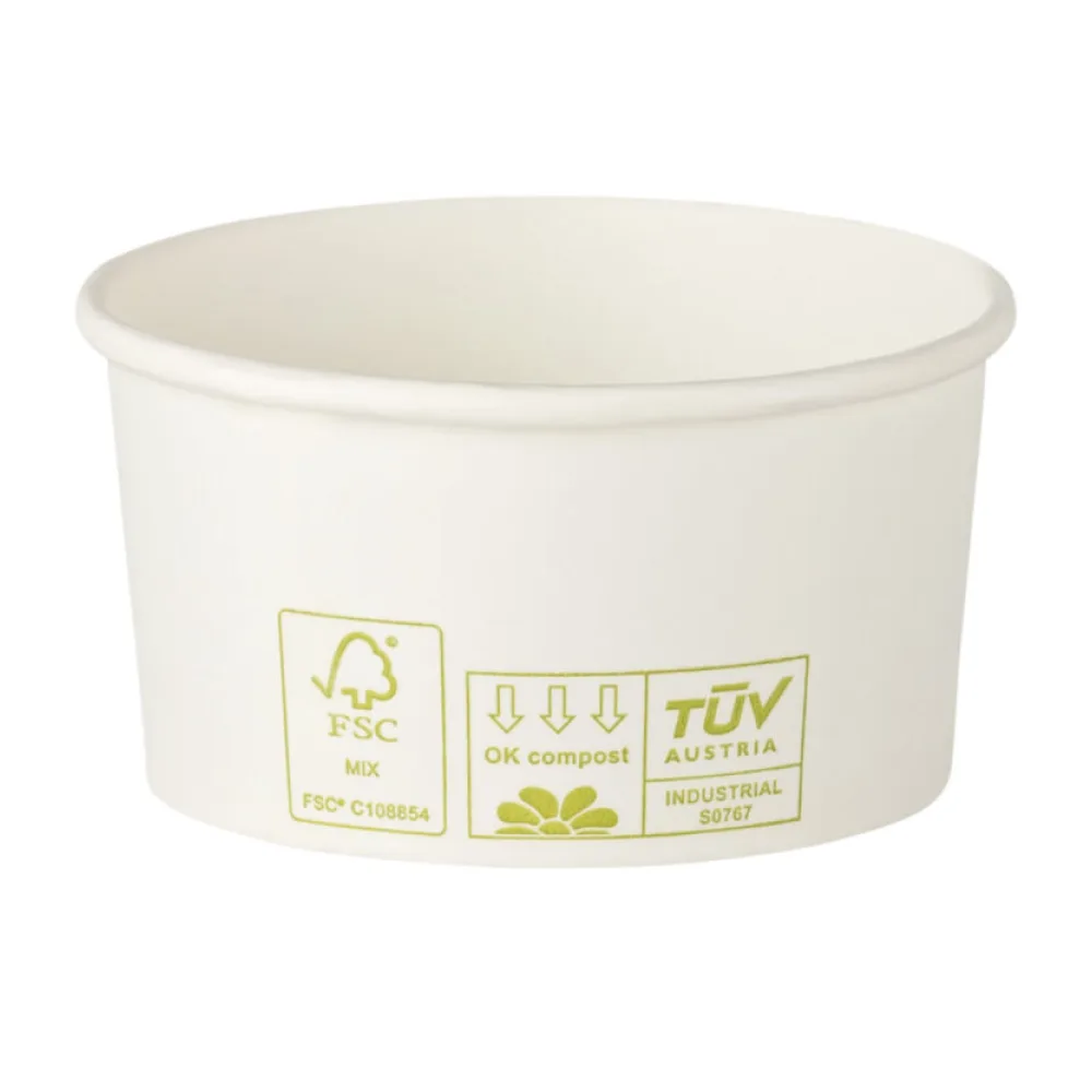 Bio Eisbecher Pappbecher 100% ohne Kunststoff 260ml O92 Höhe 55mm weiß, 50 Stk. – Bild 2